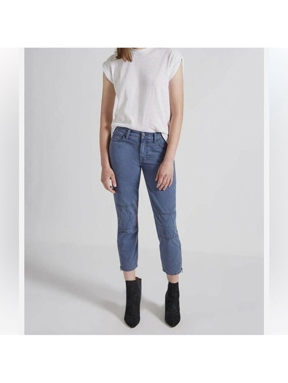 CURRENT/ELLIOTT NEW The Debbie Crop pants 100% cotton ankle zips bijou blue 27